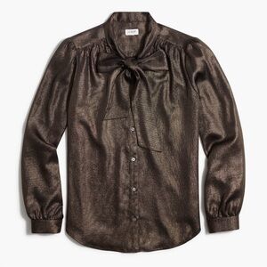 J.Crew Metallic Gold & Black Bow Neck Long Sleeve Blouse Size XS EUC